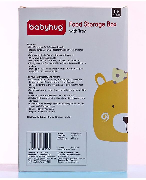 Babyhug Food Storage Containers Set of 6 - Multicolour