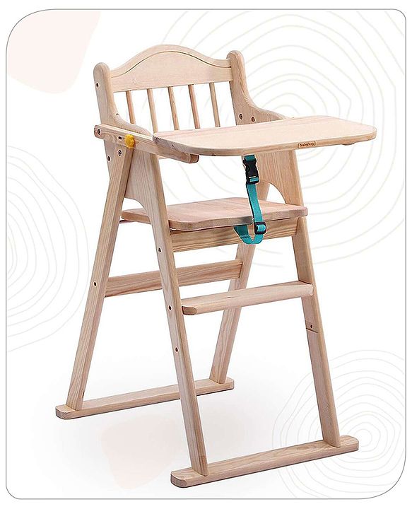 Babyhug Salvador Wooden Foldable Baby Dinning High Chair - Natural| No Assembly Required| Eco Friendly| Neutral Astetics