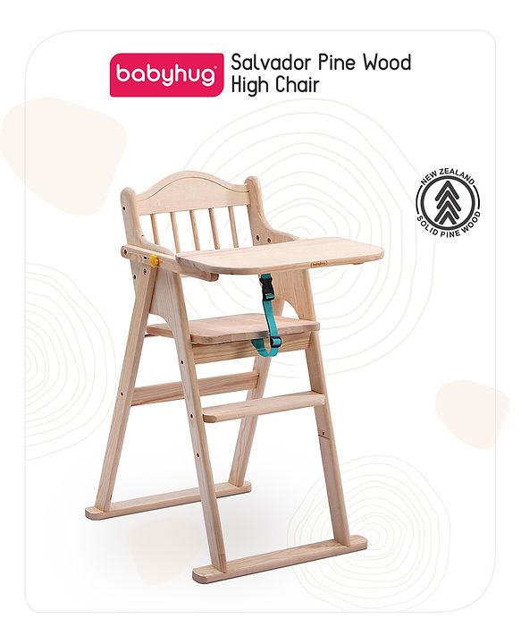 Babyhug Salvador Wooden Foldable Baby Dinning High Chair - Natural| No Assembly Required| Eco Friendly| Neutral Astetics