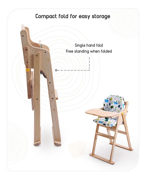Babyhug Salvador Wooden Foldable Baby Dinning High Chair - Natural| No Assembly Required| Eco Friendly| Neutral Astetics