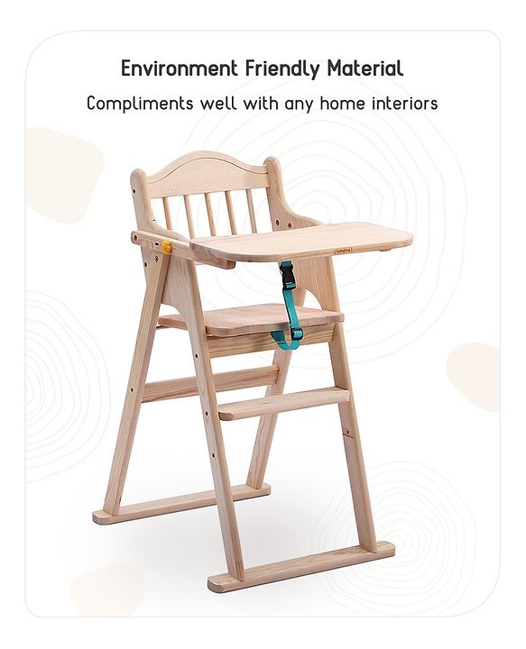 Babyhug Salvador Wooden Foldable Baby Dinning High Chair - Natural| No Assembly Required| Eco Friendly| Neutral Astetics