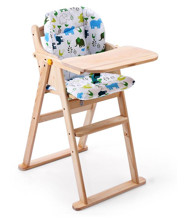 Babyhug Salvador Wooden Foldable Baby Dinning High Chair - Natural| No Assembly Required| Eco Friendly| Neutral Astetics