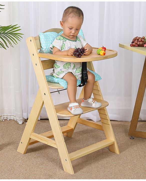 Babyhug Reine Wooden Dinning High Chair With Cushion - Natural