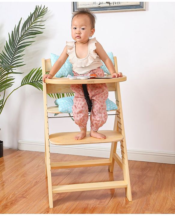 Babyhug Reine Wooden Dinning High Chair With Cushion - Natural