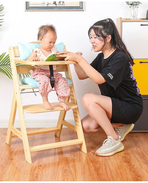 Babyhug Reine Wooden Dinning High Chair With Cushion - Natural