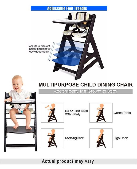 Babyhug Reine Wooden Dinning High Chair With Cushion - Natural