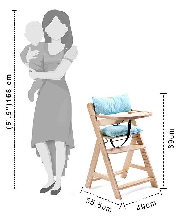 Babyhug Reine Wooden Dinning High Chair With Cushion - Natural
