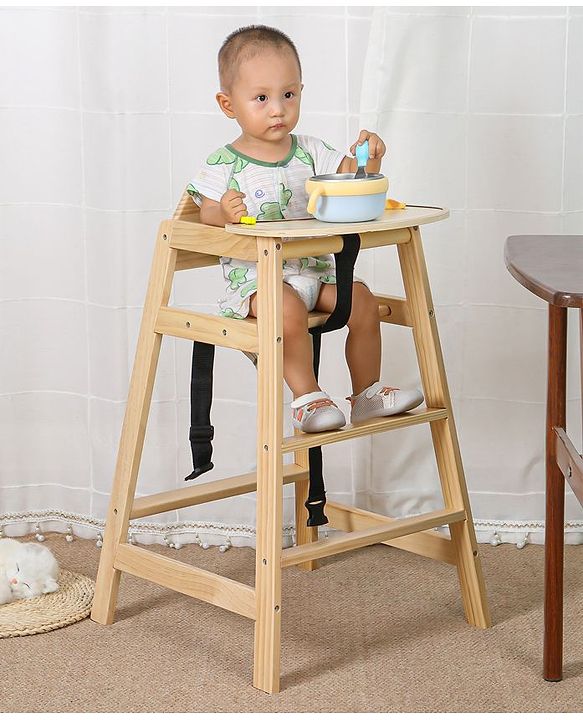 Babyhug Montreal Modern Pine Wood High Chair - Brown| Adjustable Food Tray| Stable Design