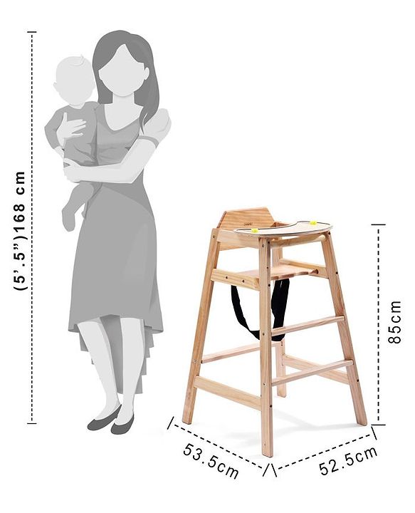Babyhug Montreal Modern Pine Wood High Chair - Brown| Adjustable Food Tray| Stable Design
