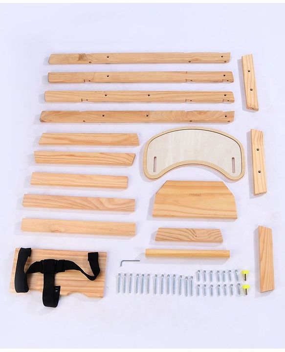 Babyhug Montreal Modern Pine Wood High Chair - Brown| Adjustable Food Tray| Stable Design