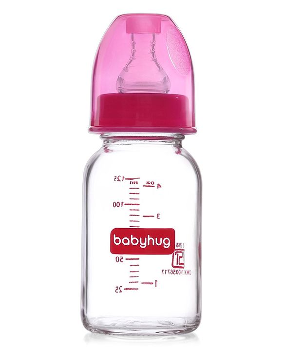 Babyhug BPA-Free Natural Glass Baby Bottle  125 ml, Pink | Anti-Colic Silicone Nipple| Leak-Resistant | Durable | Ideal for Newborns & Toddlers | Travel friendly