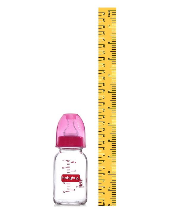 Babyhug BPA-Free Natural Glass Baby Bottle  125 ml, Pink | Anti-Colic Silicone Nipple| Leak-Resistant | Durable | Ideal for Newborns & Toddlers | Travel friendly