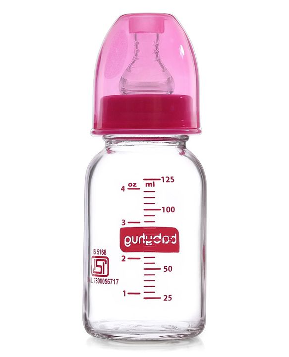 Babyhug BPA-Free Natural Glass Baby Bottle  125 ml, Pink | Anti-Colic Silicone Nipple| Leak-Resistant | Durable | Ideal for Newborns & Toddlers | Travel friendly