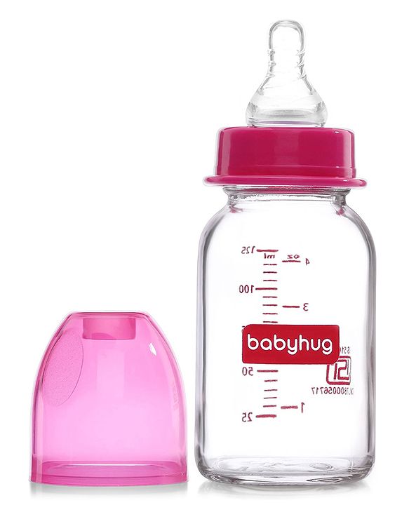 Babyhug BPA-Free Natural Glass Baby Bottle  125 ml, Pink | Anti-Colic Silicone Nipple| Leak-Resistant | Durable | Ideal for Newborns & Toddlers | Travel friendly