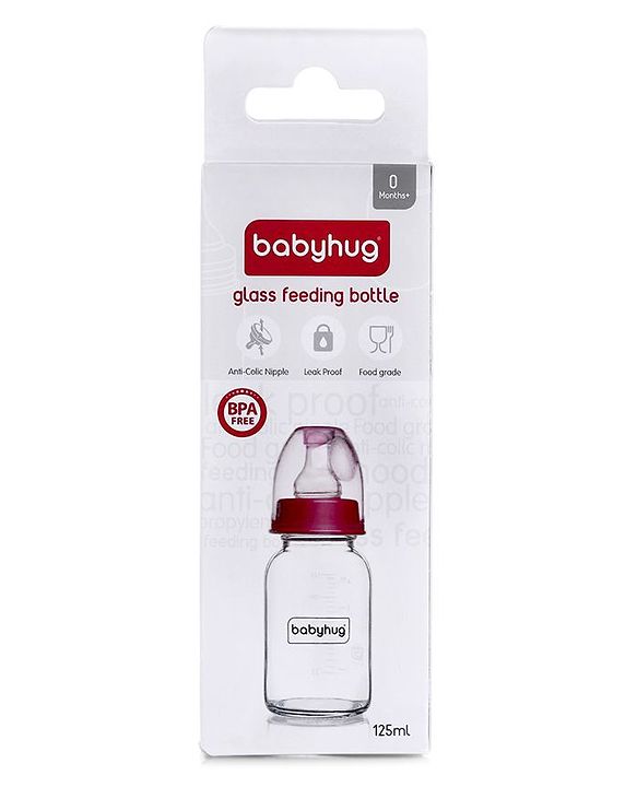 Babyhug BPA-Free Natural Glass Baby Bottle  125 ml, Pink | Anti-Colic Silicone Nipple| Leak-Resistant | Durable | Ideal for Newborns & Toddlers | Travel friendly