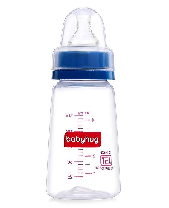 Babyhug Mountain Shape Feeding Bottle Blue - 125 ml| Unique Design| Leak-Proof| Anti-colic Silicone Nipple| Microwave and Sterilizer Safe| BPA Free| Measuring Scale| Hygiene Cap| Slow Flow