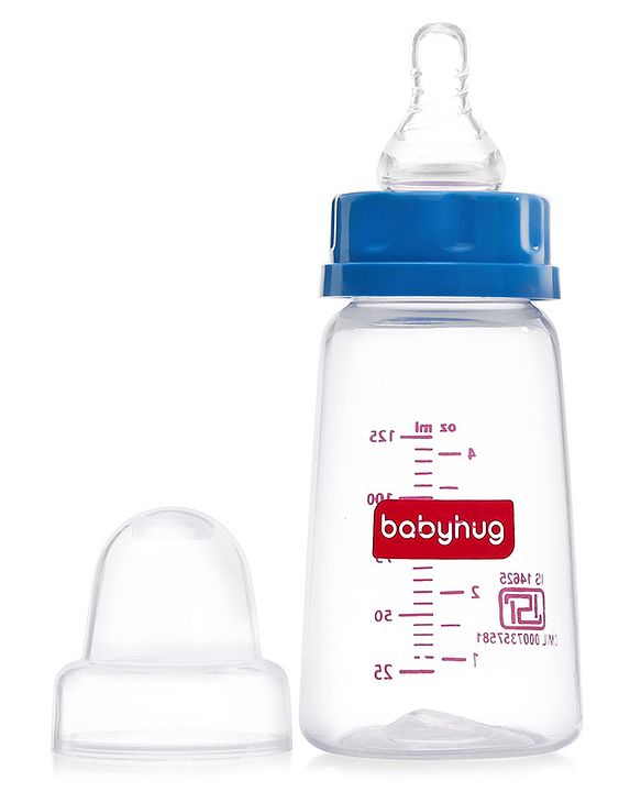 Babyhug Mountain Shape Feeding Bottle Blue - 125 ml| Unique Design| Leak-Proof| Anti-colic Silicone Nipple| Microwave and Sterilizer Safe| BPA Free| Measuring Scale| Hygiene Cap| Slow Flow