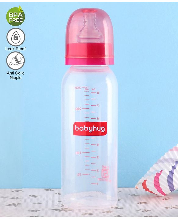 Babyhug Feeding Bottle with Silicone Teat Pink - 250 ml