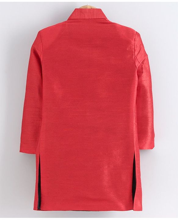 Babyhug Full Sleeves Embroidered Sherwani Set - Red Blue