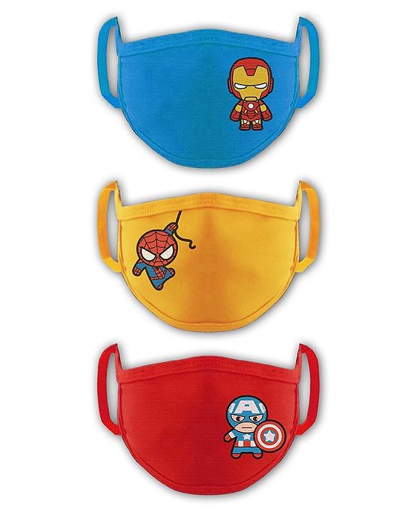 Babyhug Washable & Reusable Knit Face Mask Superheroes Pack of 3 - Blue Red Yellow
