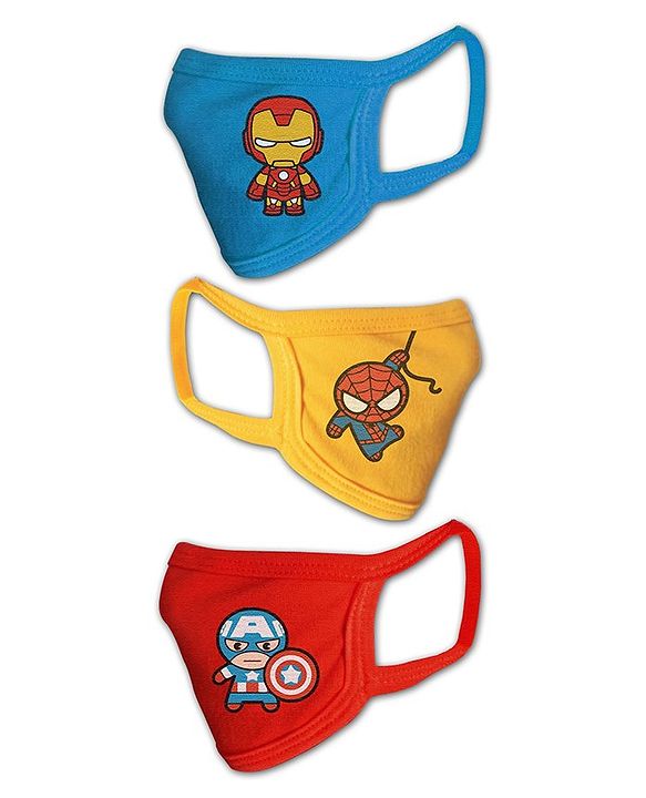 Babyhug Washable & Reusable Knit Face Mask Superheroes Pack of 3 - Blue Red Yellow
