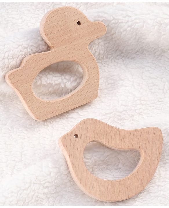Babyhug Natural Steam Beech Wood Teether Pack of 2 (design may vary)