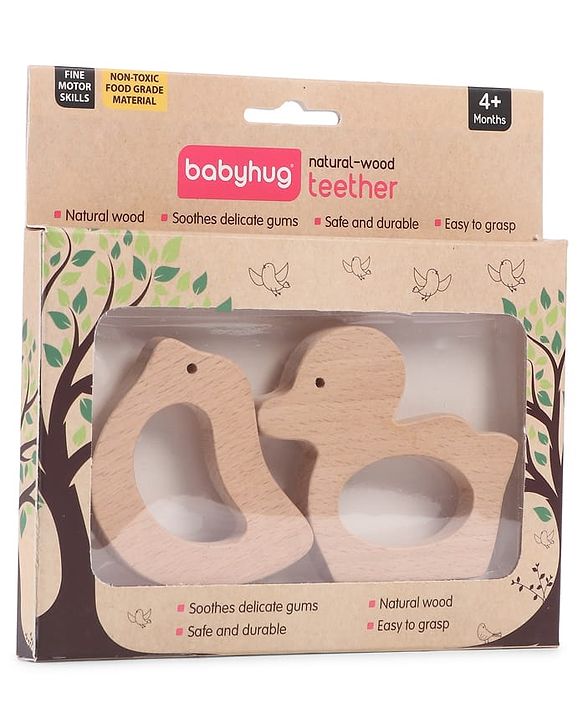 Babyhug Natural Steam Beech Wood Teether Pack of 2 (design may vary)