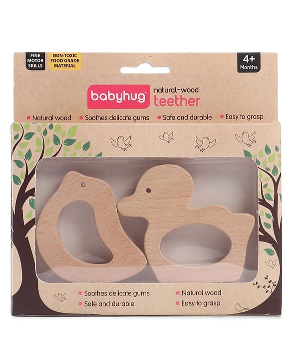 Babyhug Natural Steam Beech Wood Teether Pack of 2 (design may vary)