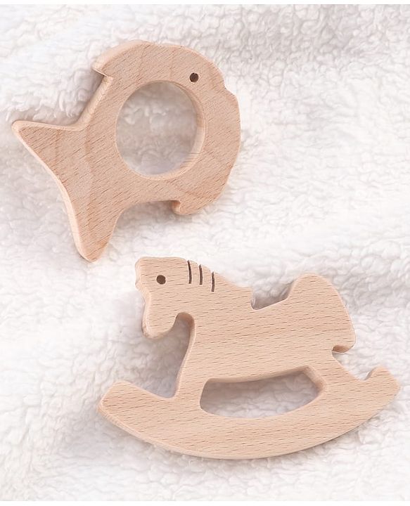 Babyhug Natural Steam Beech Wood Teether Pack of 2 (design may vary)