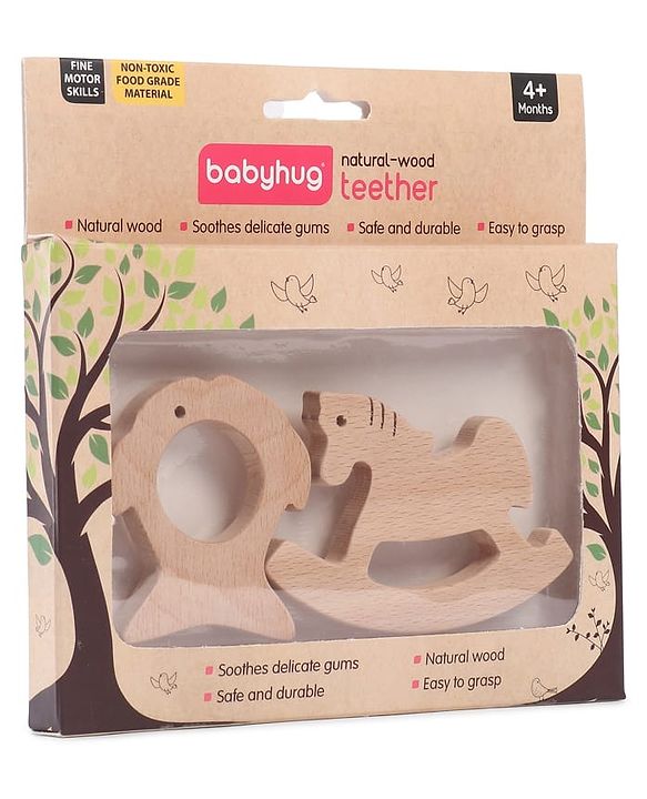 Babyhug Natural Steam Beech Wood Teether Pack of 2 (design may vary)