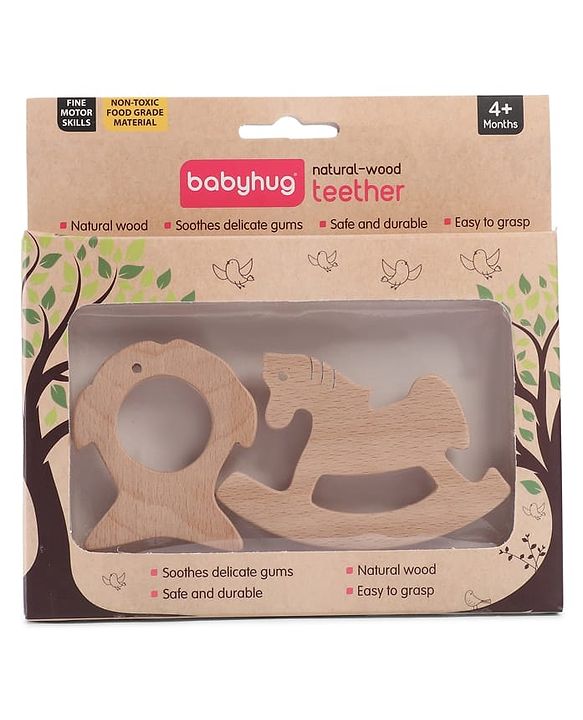Babyhug Natural Steam Beech Wood Teether Pack of 2 (design may vary)