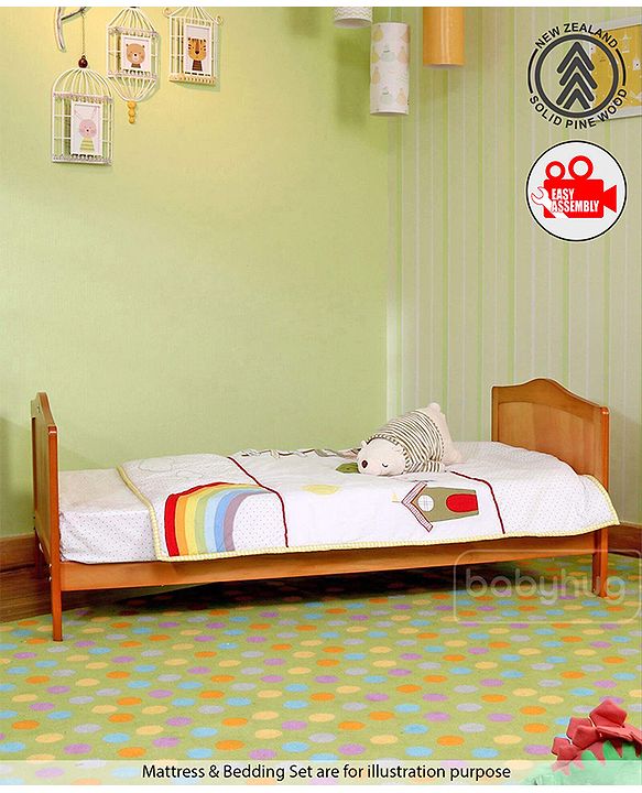 Babyhug Merlino 2 in 1 Wooden Junior Bed Cum Cot with Height Adjustable & Plug and Play Assembly - Antique