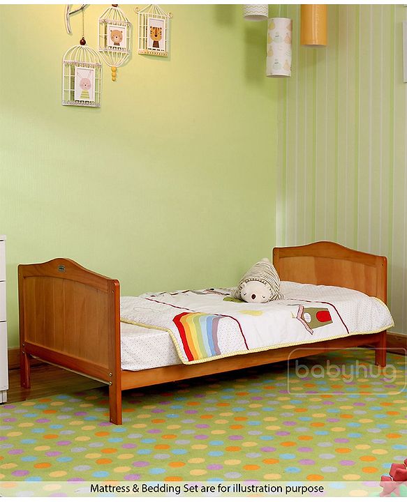 Babyhug Merlino 2 in 1 Wooden Junior Bed Cum Cot with Height Adjustable & Plug and Play Assembly - Antique