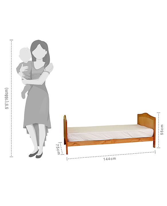 Babyhug Merlino 2 in 1 Wooden Junior Bed Cum Cot with Height Adjustable & Plug and Play Assembly - Antique