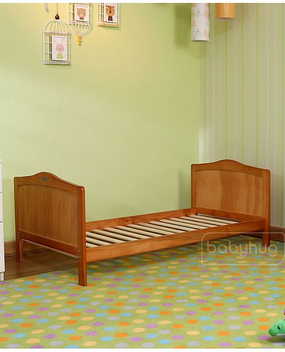 Babyhug Merlino 2 in 1 Wooden Junior Bed Cum Cot with Height Adjustable & Plug and Play Assembly - Antique