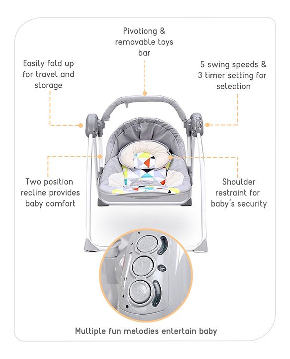 Babyhug Galaxy Electric Swing with Extra Free Motor & Remote - Grey (Without Hanging Toys)