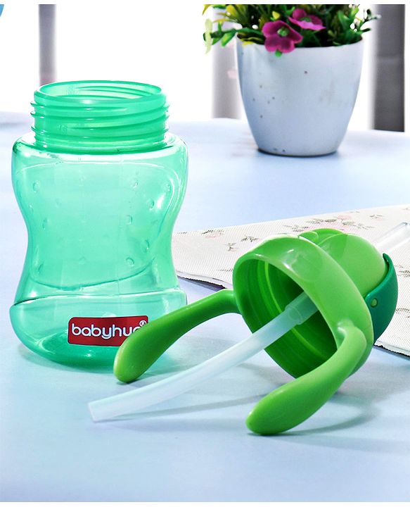Babyhug Straw Sipper Bottle with Twin Handles  Green, 180 ml | BPA Free | Spill-Resistant | Easy Grip |Flip Up Straw | Travel Friendly | Ideal for Newborns & Toddlers