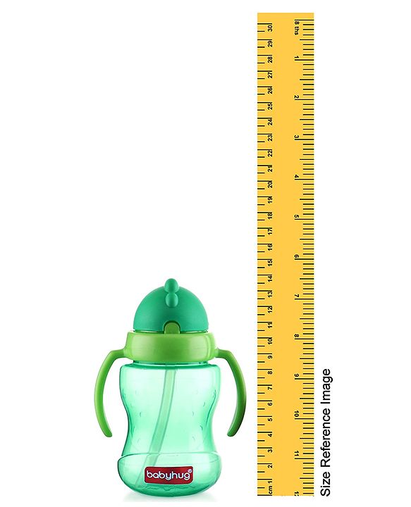 Babyhug Straw Sipper Bottle with Twin Handles  Green, 180 ml | BPA Free | Spill-Resistant | Easy Grip |Flip Up Straw | Travel Friendly | Ideal for Newborns & Toddlers