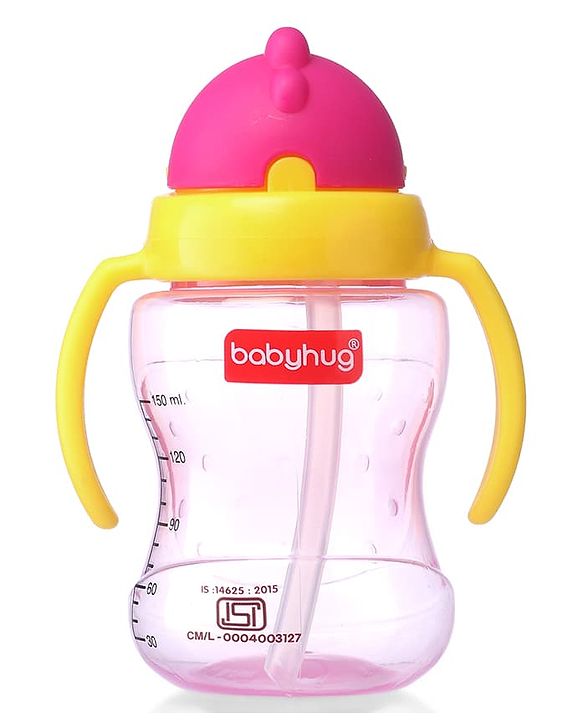 Babyhug Straw Sipper Bottle with Twin Handles  Green, 180 ml | BPA Free | Spill-Resistant |Easy Grip |Flip Up Straw | Travel Friendly | Ideal for Newborns & Toddlers |
