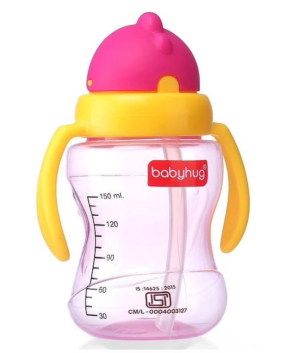 Babyhug Straw Sipper Bottle with Twin Handles  Green, 180 ml | BPA Free | Spill-Resistant |Easy Grip |Flip Up Straw | Travel Friendly | Ideal for Newborns & Toddlers |