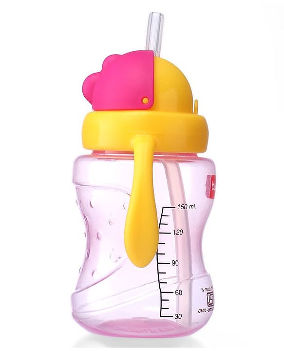 Babyhug Straw Sipper Bottle with Twin Handles  Green, 180 ml | BPA Free | Spill-Resistant |Easy Grip |Flip Up Straw | Travel Friendly | Ideal for Newborns & Toddlers |