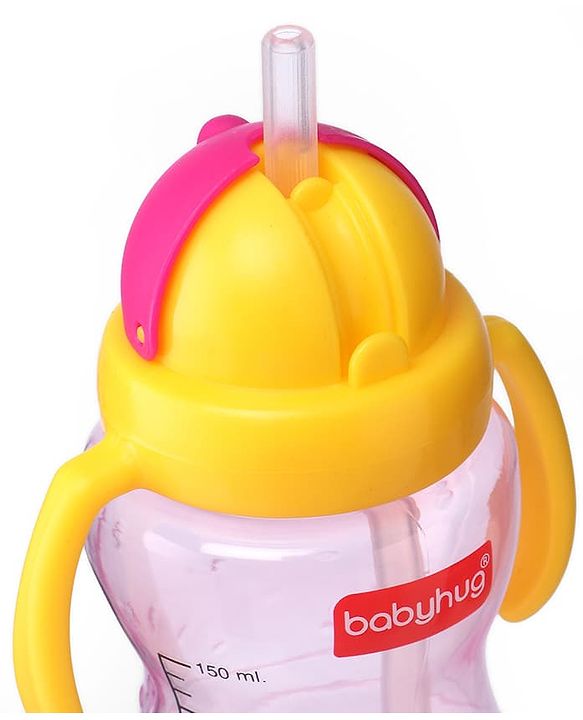 Babyhug Straw Sipper Bottle with Twin Handles  Green, 180 ml | BPA Free | Spill-Resistant |Easy Grip |Flip Up Straw | Travel Friendly | Ideal for Newborns & Toddlers |
