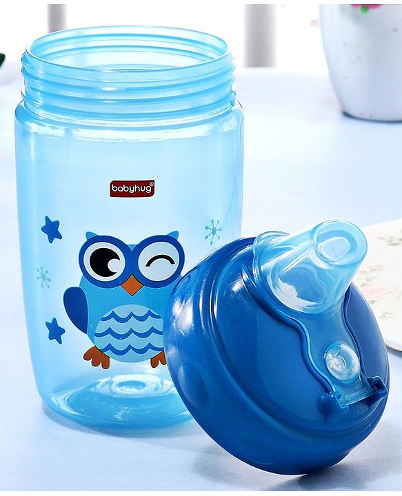 Babyhug Owl Print Soft Silicone Spout Sipper Blue - 360 ml