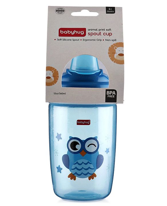 Babyhug Owl Print Soft Silicone Spout Sipper Blue - 360 ml