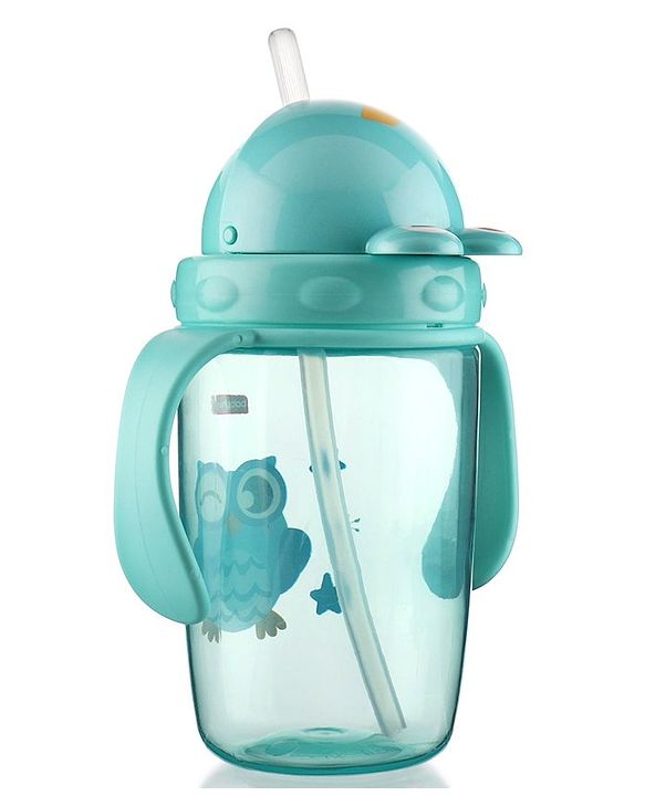 Babyhug Owl Print Straw Sipper Bottle  360 ml, Blue | BPA Free | Spill-Resistant |Flip Lid | Dishwasher Safe | Travel Friendly | Ideal for Newborns & Toddlers