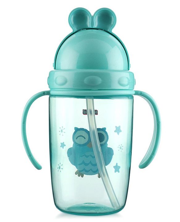 Babyhug Owl Print Straw Sipper Bottle  360 ml, Blue | BPA Free | Spill-Resistant |Flip Lid | Dishwasher Safe | Travel Friendly | Ideal for Newborns & Toddlers