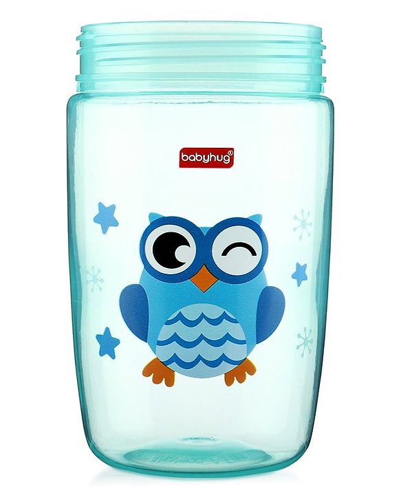 Babyhug Owl Print Straw Sipper Bottle  360 ml, Blue | BPA Free | Spill-Resistant |Flip Lid | Dishwasher Safe | Travel Friendly | Ideal for Newborns & Toddlers