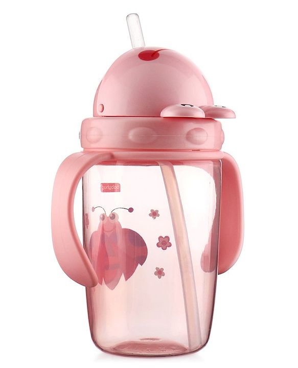 Babyhug Owl Print Straw Sipper Bottle  360 ml, Pink | BPA Free | Spill-Resistant |Flip Lid |Dishwasher Safe |