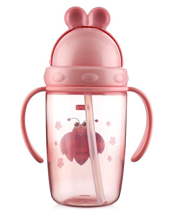 Babyhug Owl Print Straw Sipper Bottle  360 ml, Pink | BPA Free | Spill-Resistant |Flip Lid |Dishwasher Safe |