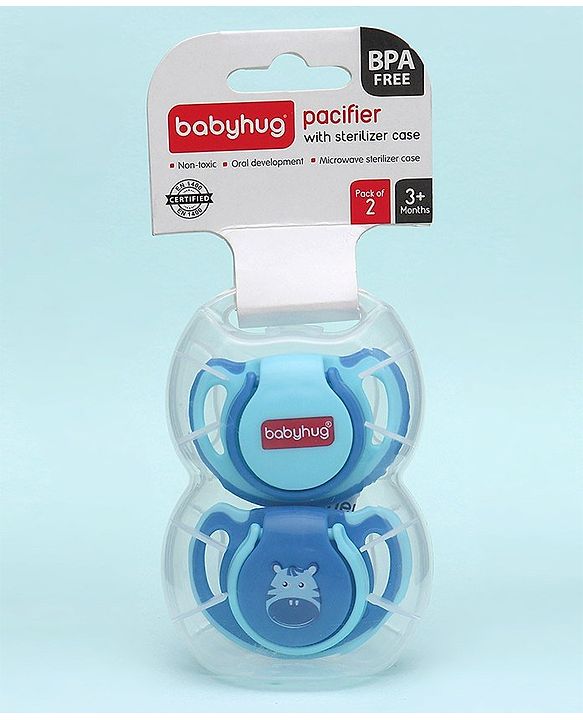 Babyhug Silicone Pacifier With Sterilizer Case Pack of 2 - Blue